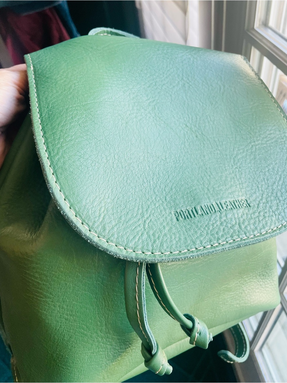 Portland Leather Olive Green Leather Bucket Backpack (Eucalyptus color)